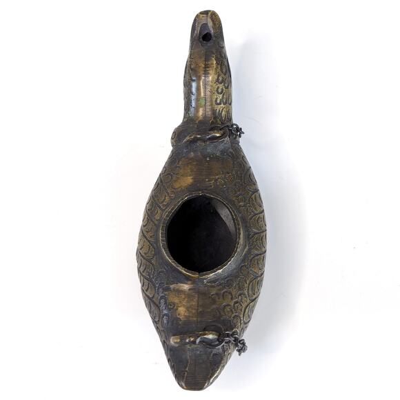 Vintage Aged Brass Bird Duck Incense Burner Oil Lamp India Heavy Bronze 6.5" - Picture 3 of 5